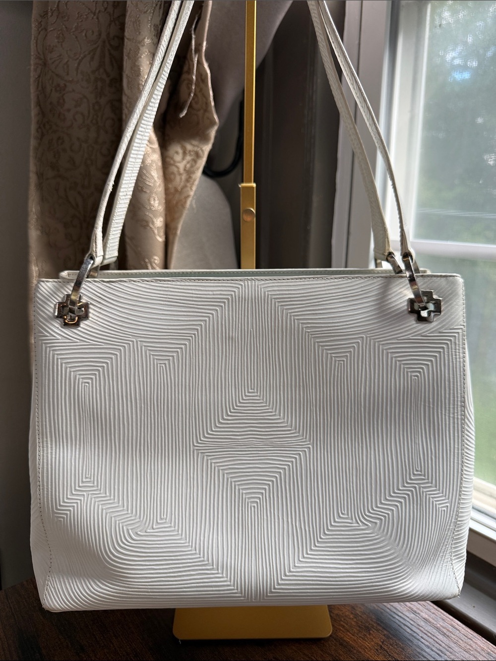 Bally Cream Textured Geo-Pattern Shoulder Bag
